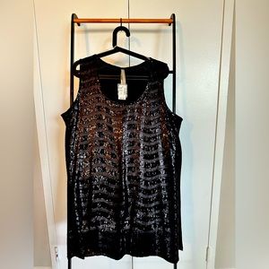 Plus Size Quarter-Length Black Sequin Cocktail Dress